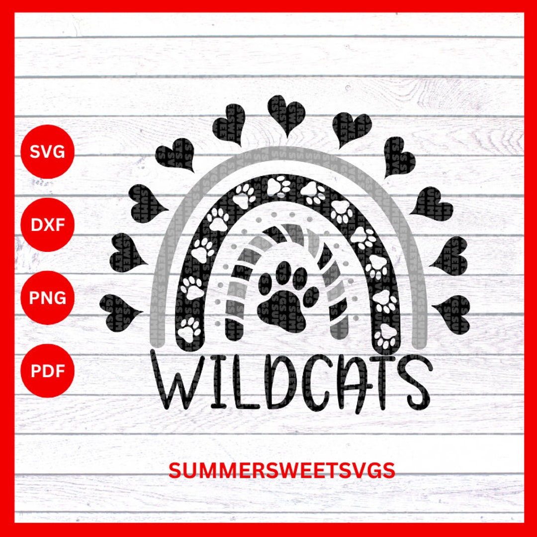 Wildcats Boho Rainbow SVG Cheer Svg Heart Paw Prints Love Svg ...