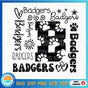 Badgers Typography svg, Badgers svg, Badgers cheer svg, Team Spirit svg, School shirt design, cricut cut file, silhouette, svg,png, dxf