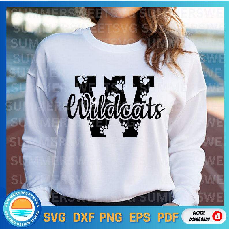 Wildkatze SVG, Pfote Abdruck SVG, Cheerleader, Monogramm, Buchstabe Monogramm, Schneidedatei für Cricut oder Silhouette, svg, png, dxf, download, Sublimation