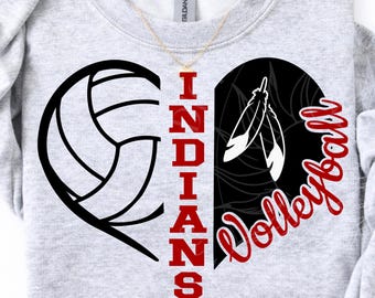 Indians svg, volleyball  svg, volleyball mom  svg, team spirit svg,heart design, svg, png, dxf, circut cut files , digital cut files