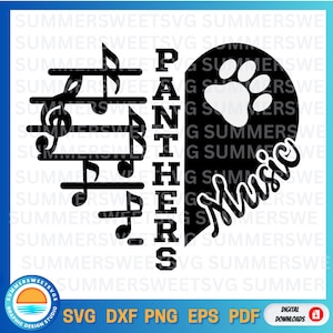 Panther SVG, Musik SVG, Band svg, Musik Herz Design, Teamgeist, Violinschlüssel Design svg, svg png eps dxf, Cricut geschnitten Datei, digitale Datei