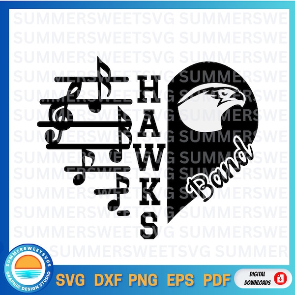 Hawks SVG, marching band svg, high school band svg,team spirit svg, music teacher svg, cricut cut file, svg, png, eps, dxf, digital download