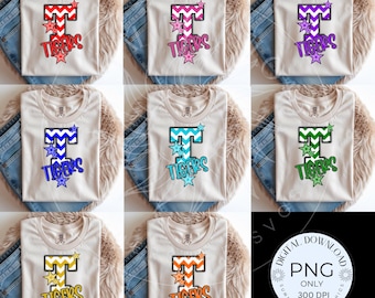 Paquete de PNG con la letra T de la colección universitaria de los Tigers, conjunto de 8 archivos PNG para sublimación, descarga digital.