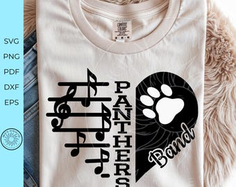 Panthers svg, marching band SVG, music heart png, School spirit DIY design, treble clef music notes svg file, Music teacher digital download