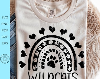 Wildcats boho rainbow SVG file, Cheerleader heart paw prints love design, Cheerleader Cut file girl or boy be kind png, Digital download