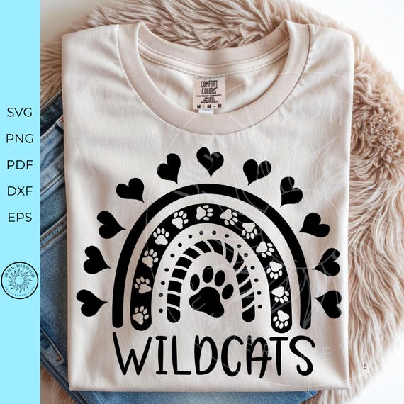 Wildcats boho rainbow SVG file, Cheerleader heart paw prints love design, Cheerleader Cut file girl or boy be kind png, Digital download