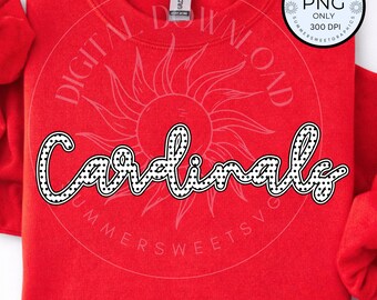 Cardinals PNG, Polka Dot School Mascot png, Varsity School Spirit Shirt Design, Preppy Team Spirit Sublimation Game Day Digital Download