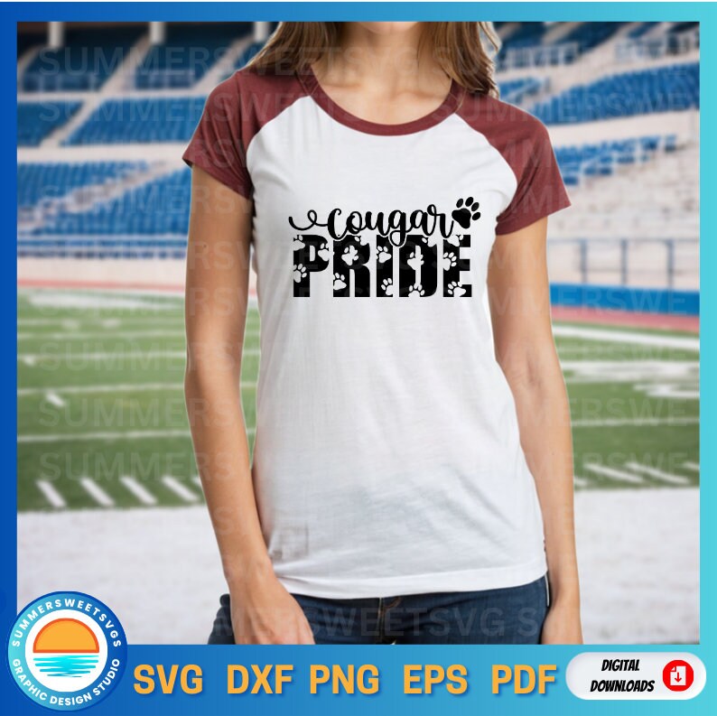 Cougar Pride SVG, paw print svg,  team spirit svg, pride shirt svg, cheer design, svg, png, pdf, dxf, files for cricut silhouette, digital