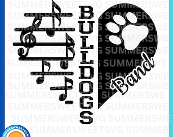 Bulldogs SVG, banda de música SVG, banda SVG, archivo Bulldog PNG, banda mamá SVG, banda escolar, espíritu de equipo SVG, silueta, archivo de corte Cricut, digital