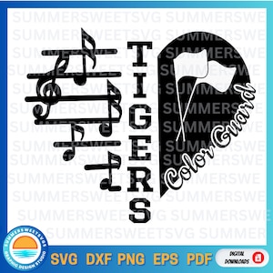 Tiger svg, band SVG, color guard svg, music heart design, team spirit, treble clef design, svg png dxf, circut cut files,digital cut files