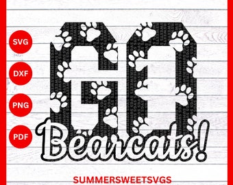 bearcat svg school pride svg Go Bearcats svg cut file cricut silhouette paw prints svg ungroupable digital cut files monogram sublimation