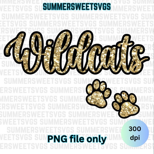 Wildcat PNG, wildcat paw print, wildcats sublimation design, wildcat gold glitter look digital download for sublimation or printing