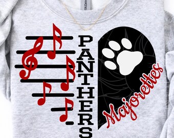 Panther svg, majorette SVG, marching band svg, music heart design, team spirit, svg png dxf, cricut cut files, digital download cuttable