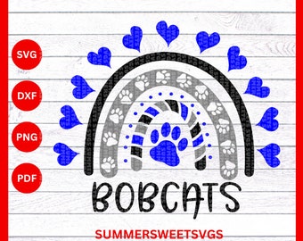 bobcat svg, cheer svg, rainbow svg, paw print svg,png, dxf, file for cricut or silhouette, digital download