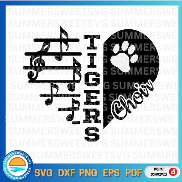 tigers Choir SVG, tiger, choir shirt svg, choir heart, back to school svg, eps, png, dxf, svg, cricut cut files, cricut svg files, digital