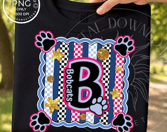 Linces preppy a rayas PNG, imagen PNG de lince pequeño, diseño de camiseta con espíritu escolar, archivo digital de mascota preppy para sublimación