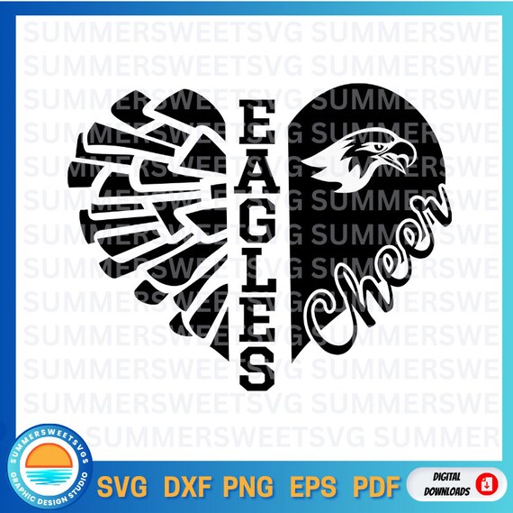 eagles Svg, Cheerleader, pom pom svg, cheer svg, team spirit, heart design, svg png dxf, cricut cut file, digital cut files, vinyl, monogram