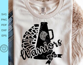 Warriors Svg, Cheerleader megaphone design, cheer mama png, team spirit shirt pom pom  sublimation png, cricut file digital download