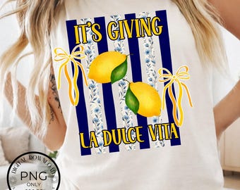 Limón La Dolce Vita PNG, estética veraniega italiana, diseño de lazo costero preppy, ilustración de cítricos de la costa de Amalfi, sublimación de boutique de moda