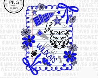 Espíritu escolar Wildcat png, Wildcat png, listo para imprimir png, dibujo de Wildcat png, colores preppy png, lazo coqueto, dibujo de mascota png, 300 ppp