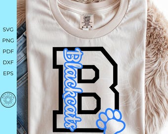 Blackcat svg, Varsity Letter B Design, School Mascot graphic,Blackcat sports mama png,Team sublimation file, Game day shirt digital download
