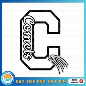 Comet svg school spirit SVG letter design svg dxf png sublimation png comets Cricut Cut File Silhouette cut design digital cut file monogram