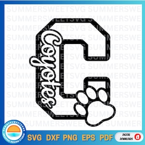 Coyote SVG, DXF, PNG, coyote, chicos, alegría, imprimible, letra C, mamá, espíritu escolar, Cricut, archivo de corte, descarga digital, desagrupable, orgullo de coyote