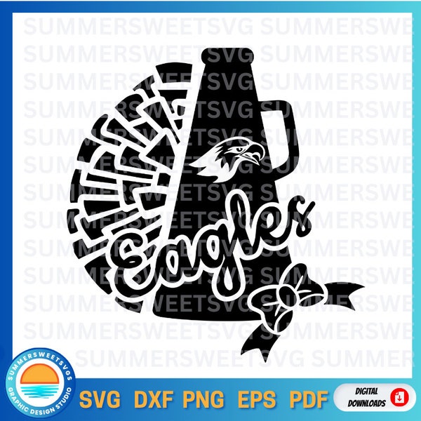 Cheerleader svg dxf png pom pom svg megaphone cheer squad eagles cricut silhouette cut file cheer svg