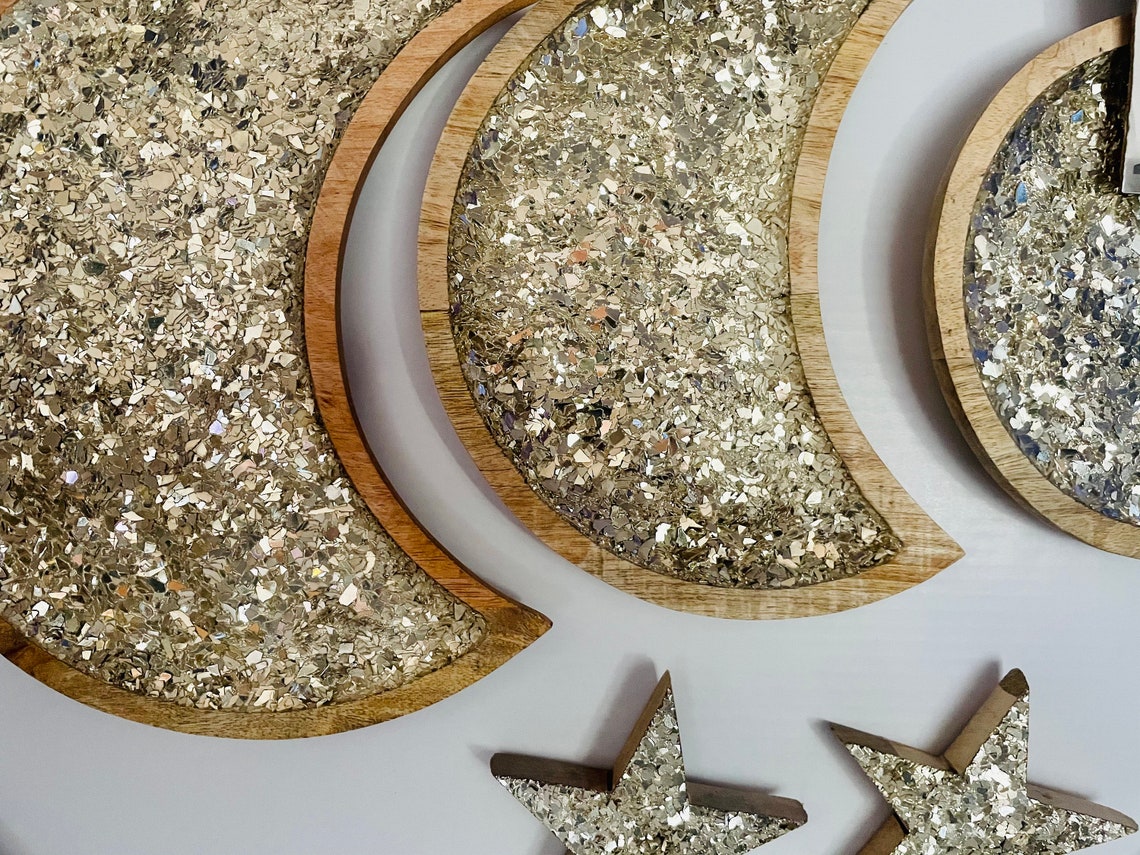 Mosaic Golden Moon and Stars Wall Decor Wall Decor Crescent Etsy