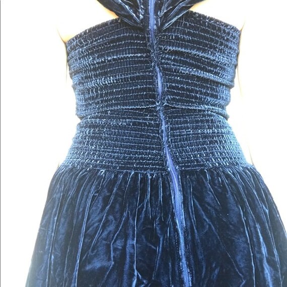 Vintage Maxi Long Crushed Blue Velvet Dress 0 XS - Gem