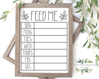 Weekly Menu SVG | Printable Meal Planner | "Feed Me" Menu Board