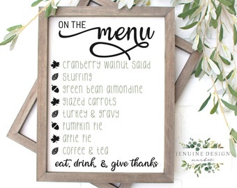 Printable Thanksgiving Menu | Fall Meal Planning Template | Thanksgiving Dinner Menu Sign