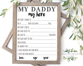 My Daddy, My Hero Printable Questionnaire | Father's Day Gift | All About Dad Survey