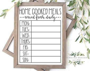 Weekly Menu with Monday Start | Meal Planning Digital Download | Menu Board | Home Cooked Meals SVG