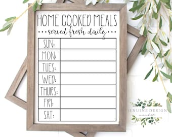 Menu hebdomadaire SVG | Téléchargement numérique de la planification des repas | Tableau des menus