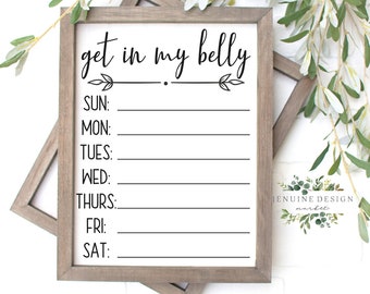 Get In My Belly Menu Board | Weekly Meal Planner | Menu SVG