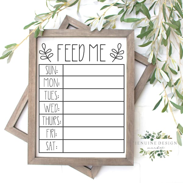 Weekly Menu SVG | Printable Meal Planner | "Feed Me" Menu Board