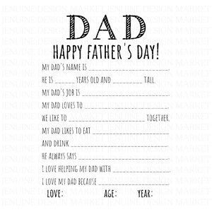 Father's Day Printable Questionnaire | Father's Day Digital Download ...