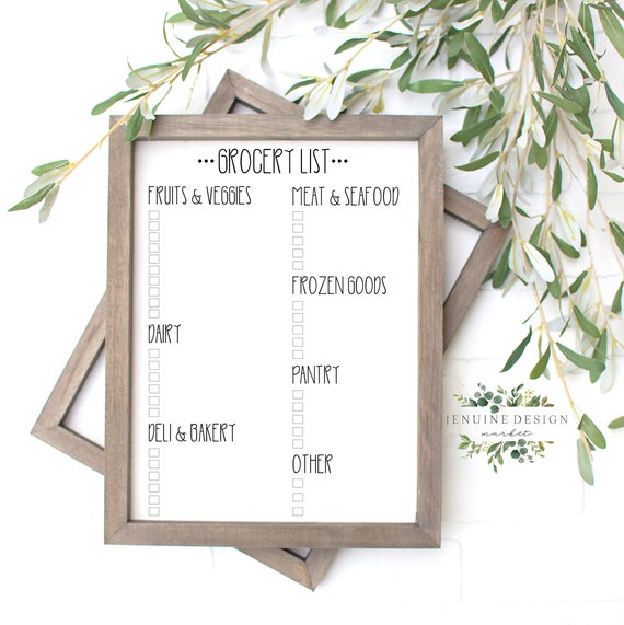 Printable Grocery List | Instant Download Supermarket List - PDF & SVG