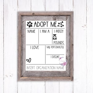 Dog Adoption Sign | Pet Rescue Sign | &quot;Adopt Me&quot; Board