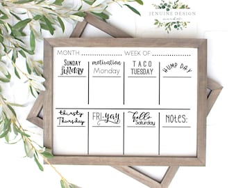 Weekly Planner SVG | Printable Weekly Calendar | Command Center Template | Menu Board