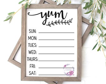Yum Menu Board | Printable Weekly Menu | Menu SVG