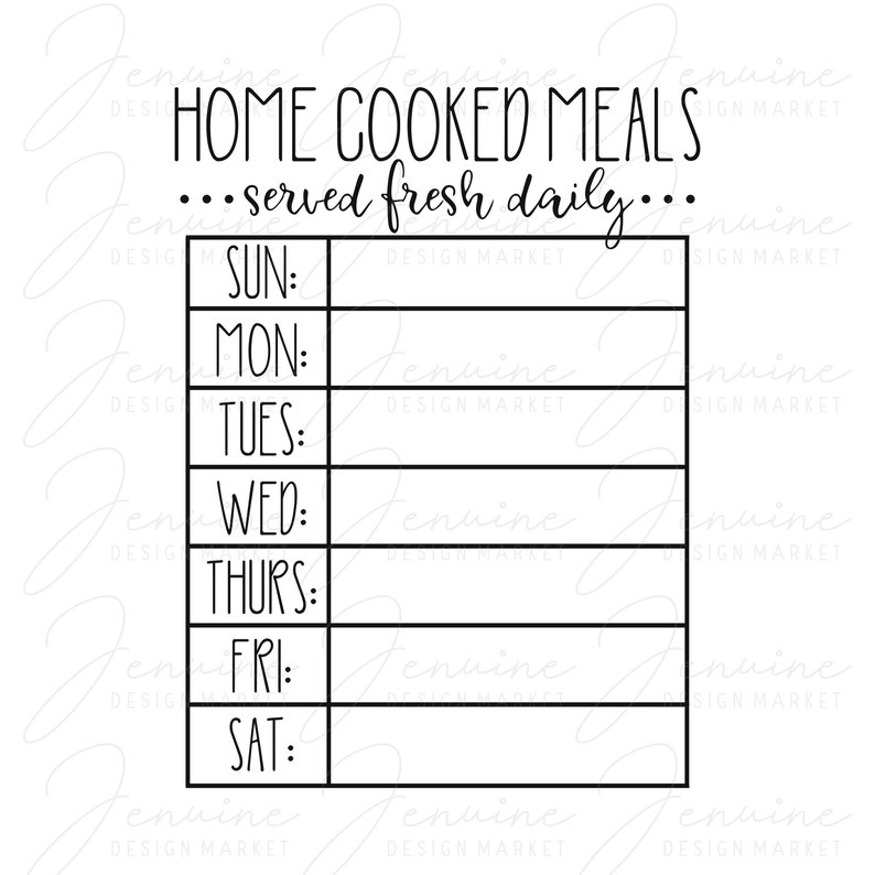 Download Weekly Menu SVG Meal Planning Digital Download Menu Board ...