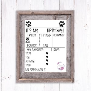 Tablero de cumpleaños para mascotas / Letrero de hito para mascotas / Accesorio para fotos de animales