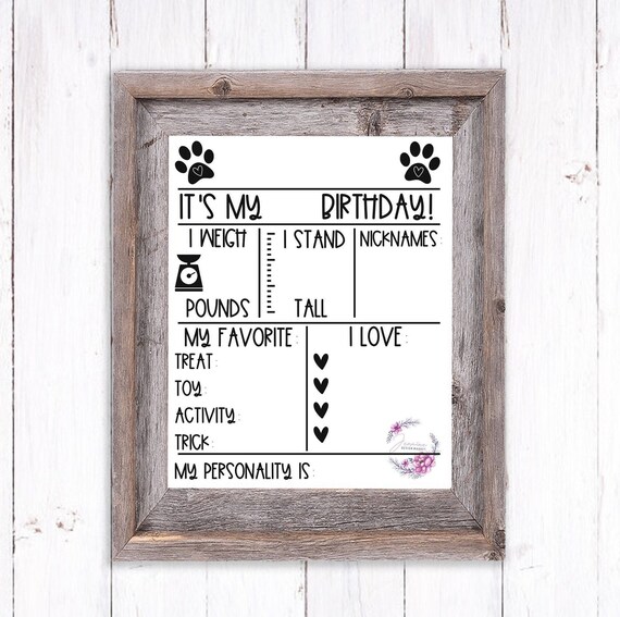 Pet Birthday Board | Pet Milestone Sign | Animal Photo Prop