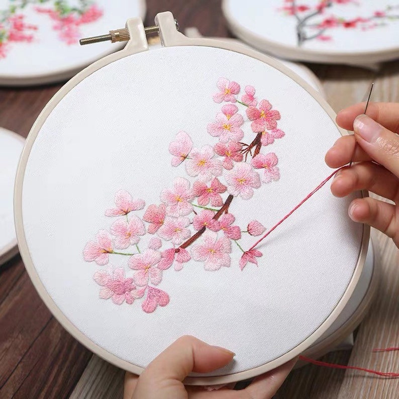 Cherry Blossom Embroidery Kit Beginner Modern Floral Plant Etsy