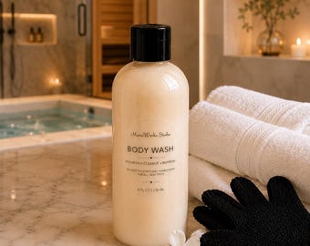 Handcrafted Body Wash – 8 oz  Fresh Scent Collection with Exfoliating Gloves