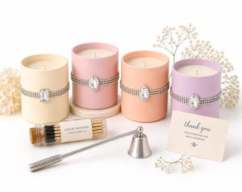 Matte Glass Rhinestone Soy Candle Set | Luxury Scented Home Décor with Candle Snuffer and Matches