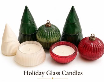 Holiday Glass Candle Jar – Tree & Ornament Lid, Festive Decor