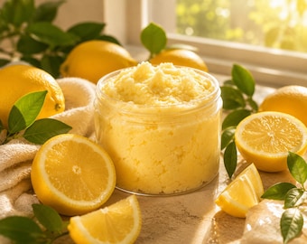 Lemon Glow Whipped Sugar Scrub with Exfoliating Gloves | Citrus Body Polish | Self-Care Gift